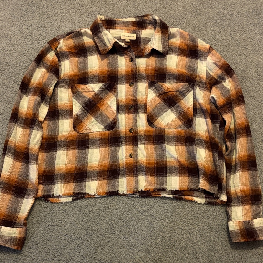 Multicolor Plaid Cropped Long Sleeve Shirt